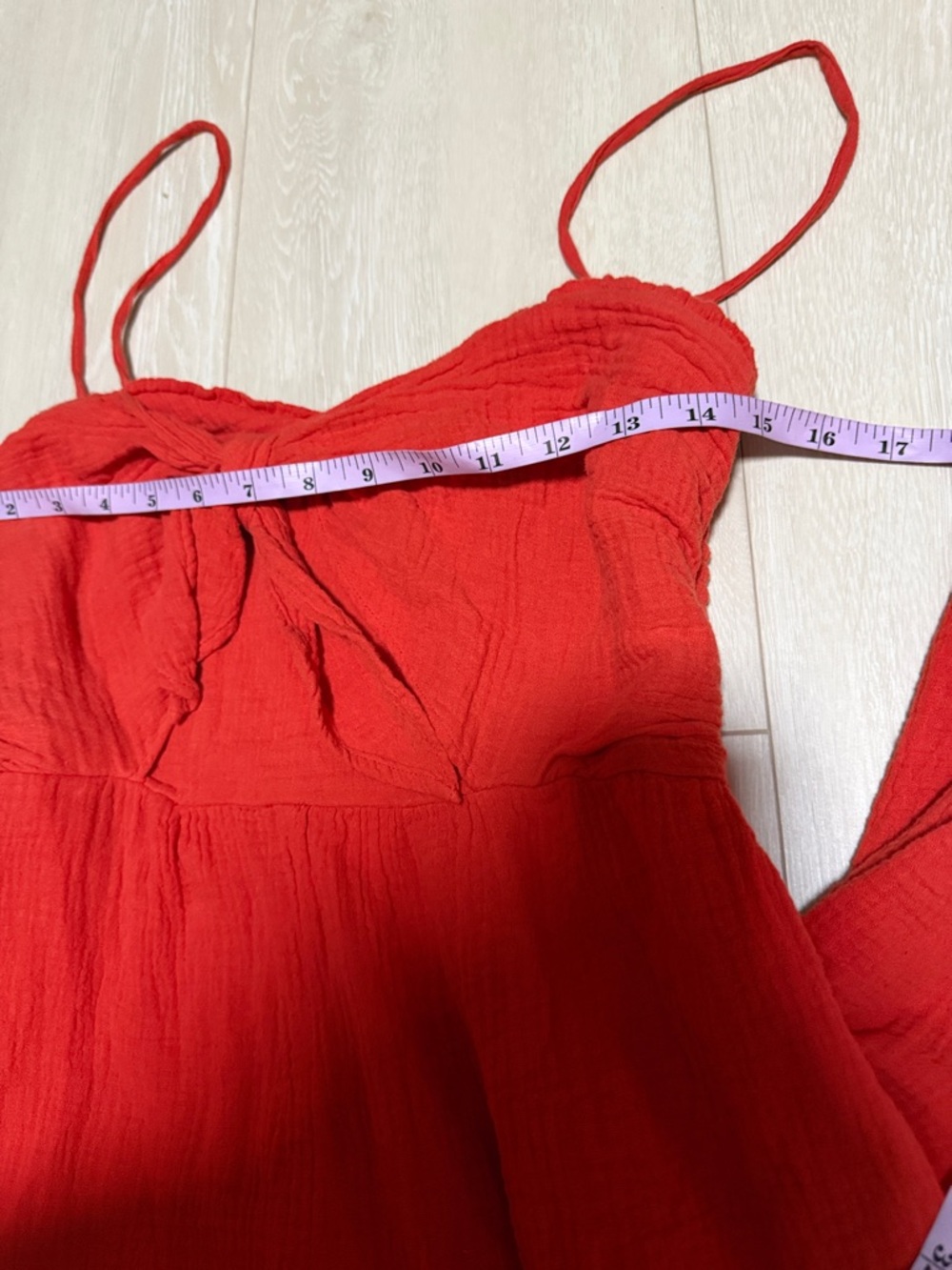 Anthropologie Coral-Red Textured Sleeveless Ruched Backing Jumpsuit - Picture 6 of 10